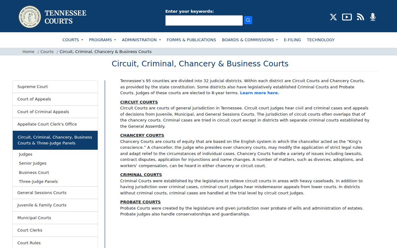 Tennessee trial court structure for Wayne County civil court dockets